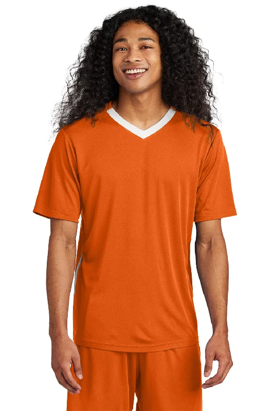 Sport-Tek Mens Moisture Wicking Competitor United Short Sleeve V-Neck T-Shirt - Deep Orange/White - New