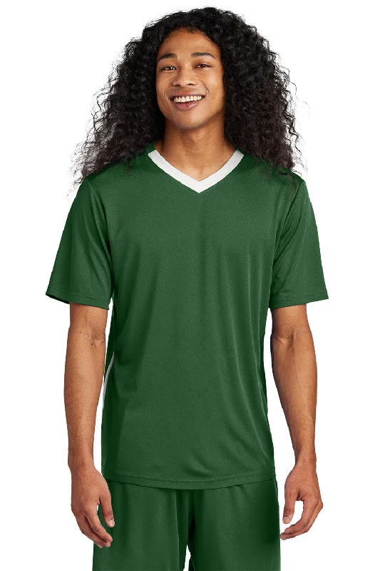 Sport-Tek Mens Moisture Wicking Competitor United Short Sleeve V-Neck T-Shirt - Forest Green/White - New