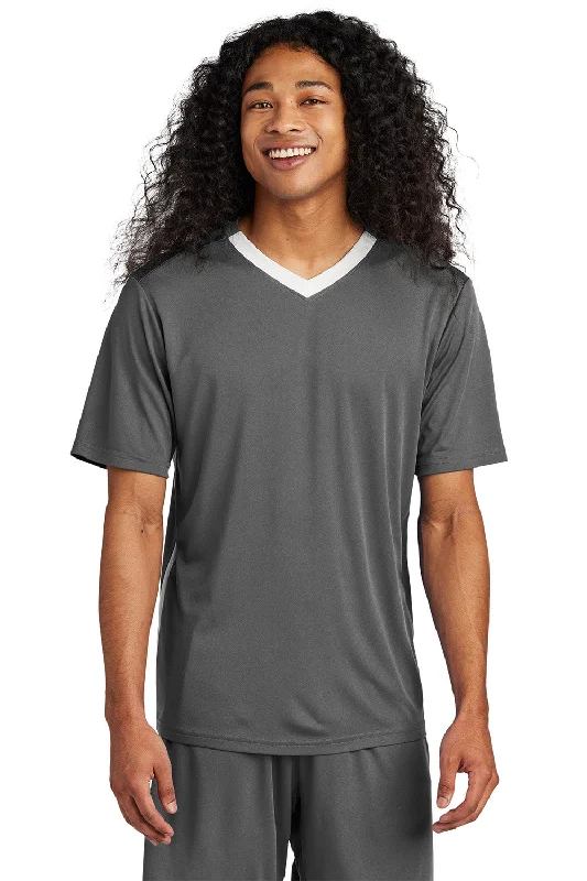 Sport-Tek Mens Moisture Wicking Competitor United Short Sleeve V-Neck T-Shirt - Iron Grey/White - New