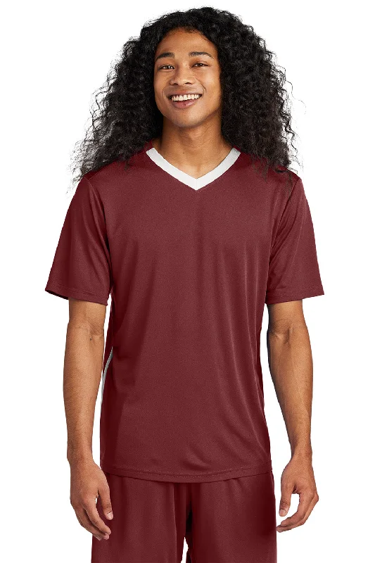 Sport-Tek Mens Moisture Wicking Competitor United Short Sleeve V-Neck T-Shirt - Maroon/White - New