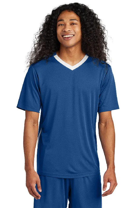 Sport-Tek Mens Moisture Wicking Competitor United Short Sleeve V-Neck T-Shirt - Royal Blue/White - New