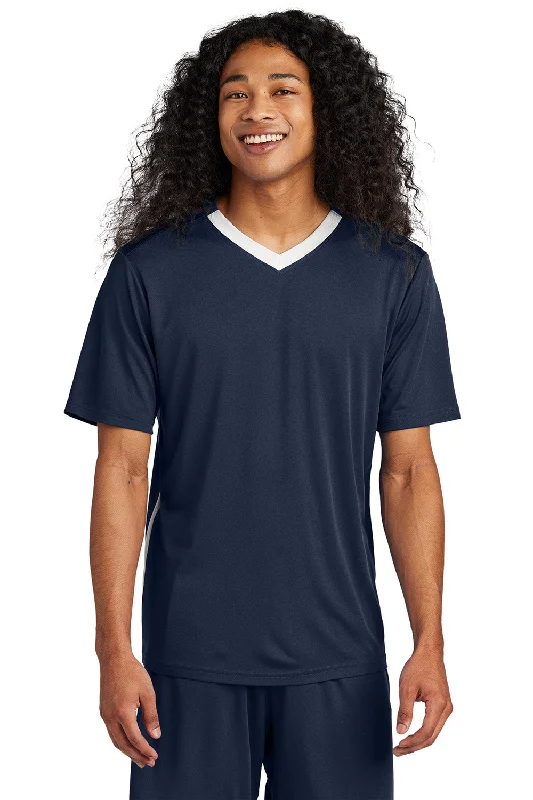 Sport-Tek Mens Moisture Wicking Competitor United Short Sleeve V-Neck T-Shirt - True Navy Blue/White - New