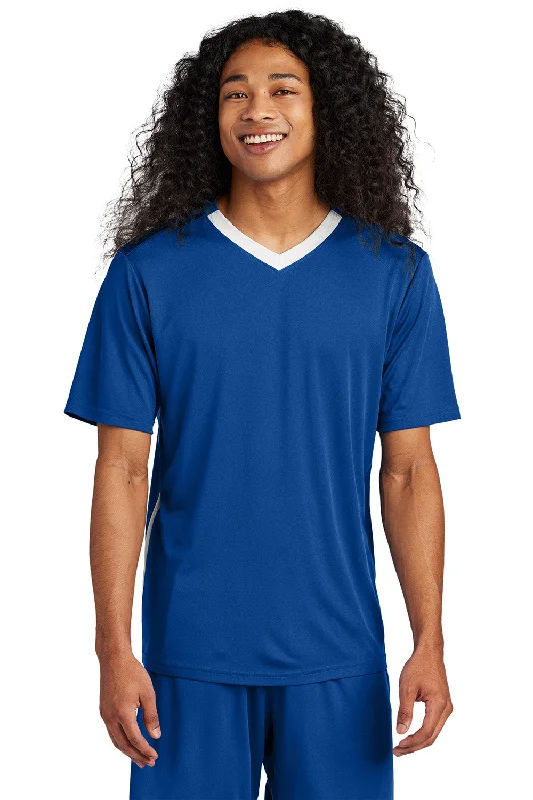 Sport-Tek Mens Moisture Wicking Competitor United Short Sleeve V-Neck T-Shirt - True Royal Blue/White - New