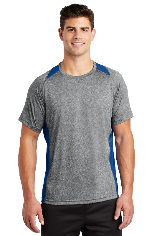 Sport-Tek Mens Contender Heather Moisture Wicking Short Sleeve Crewneck T-Shirt - Heather Vintage Grey/True Royal Blue