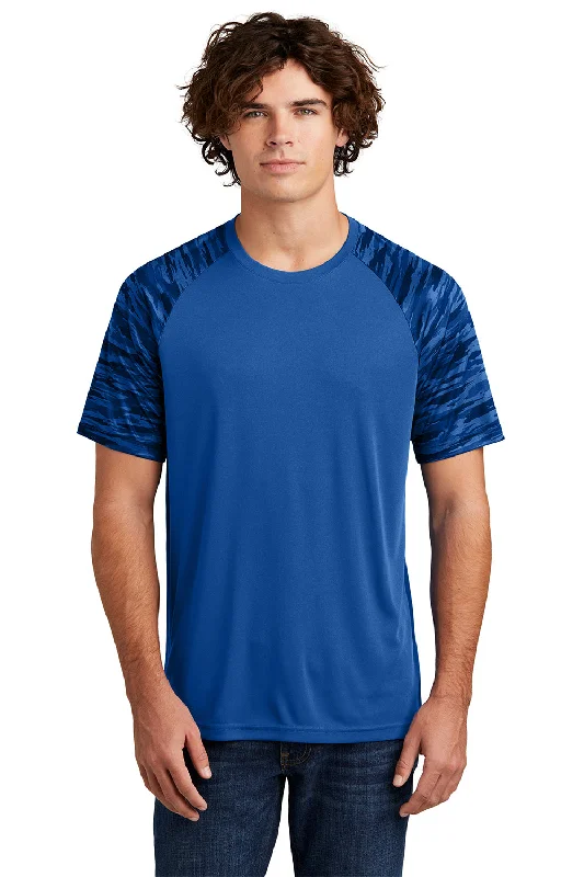 Sport-Tek Mens Drift Camo Colorblock Moisture Wicking Short Sleeve Crewneck T-Shirt - True Royal Blue