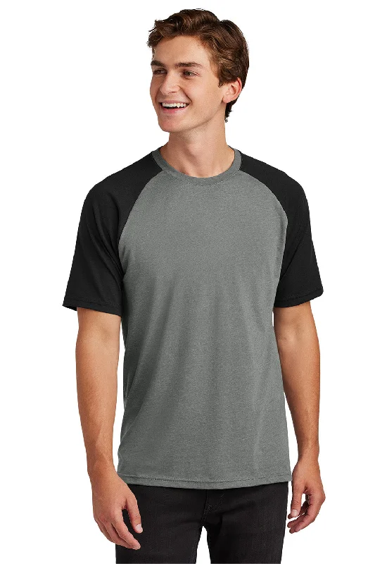 Sport-Tek Mens Halftime Raglan Short Sleeve Crewneck T-Shirt - Black/Heather Vintage Grey - New