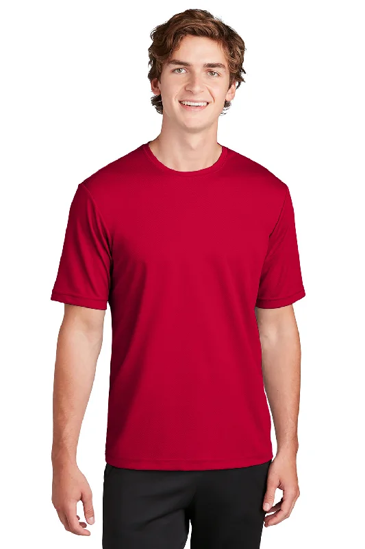 Sport-Tek Mens RacerMesh Moisture Wicking Short Sleeve Crewneck T-Shirt - Deep Red