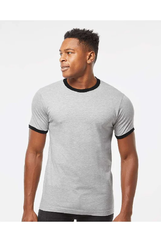 Tultex Mens Fine Jersey Ringer Short Sleeve Crewneck T-Shirt - Heather Grey/Black