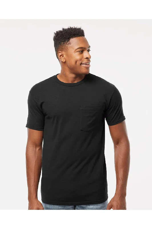 Tultex Mens Jersey Short Sleeve Crewneck T-Shirt w/ Pocket - Black