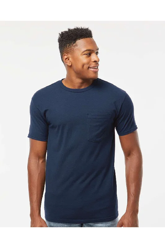 Tultex Mens Jersey Short Sleeve Crewneck T-Shirt w/ Pocket - Navy Blue