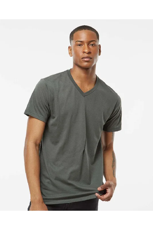 Tultex Mens Poly-Rich Short Sleeve V-Neck T-Shirt - Charcoal Grey