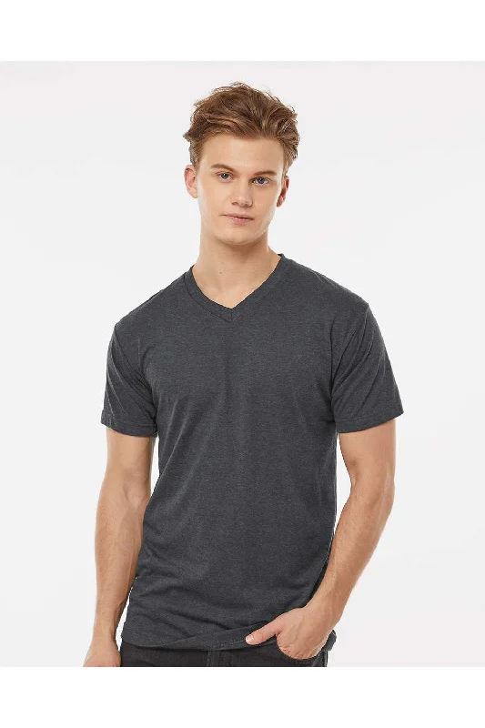 Tultex Mens Poly-Rich Short Sleeve V-Neck T-Shirt - Heather Charcoal Grey