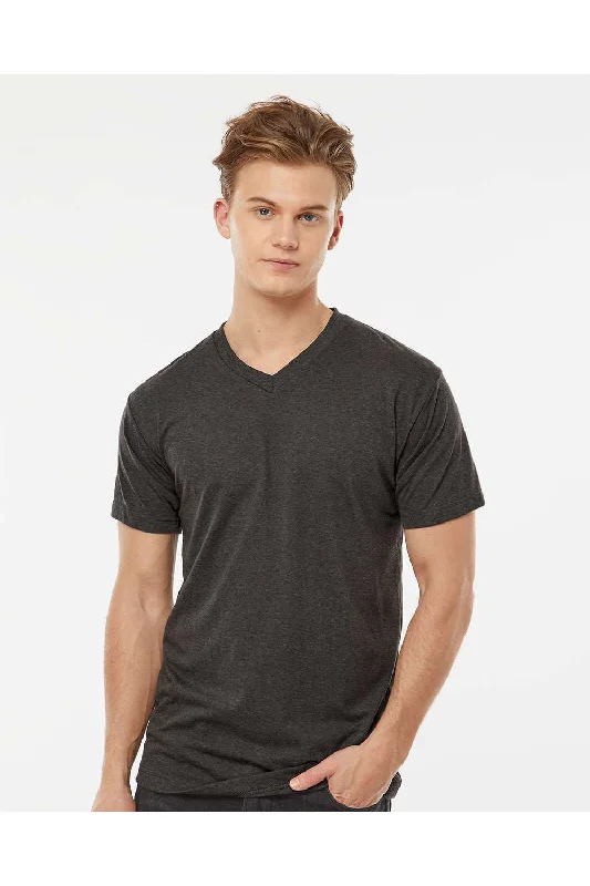 Tultex Mens Poly-Rich Short Sleeve V-Neck T-Shirt - Heather Graphite Grey