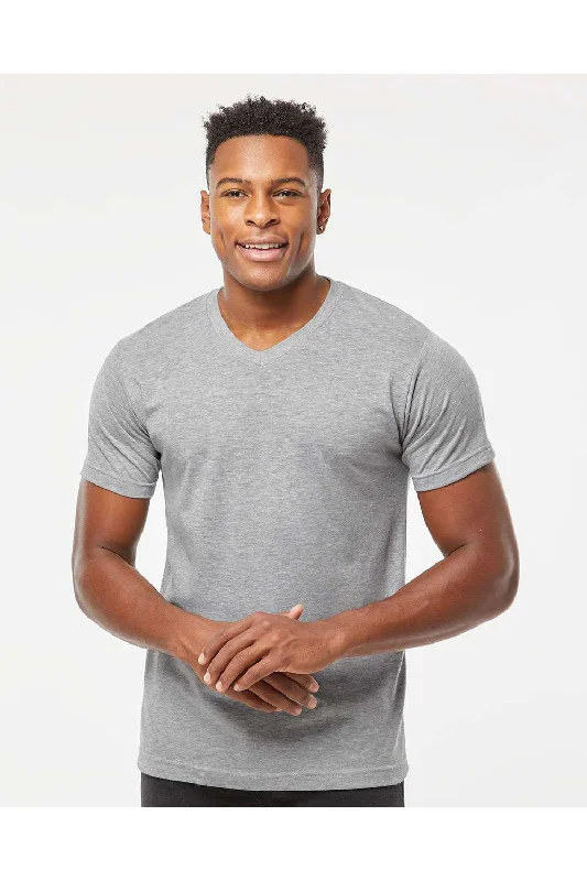 Tultex Mens Poly-Rich Short Sleeve V-Neck T-Shirt - Heather Grey