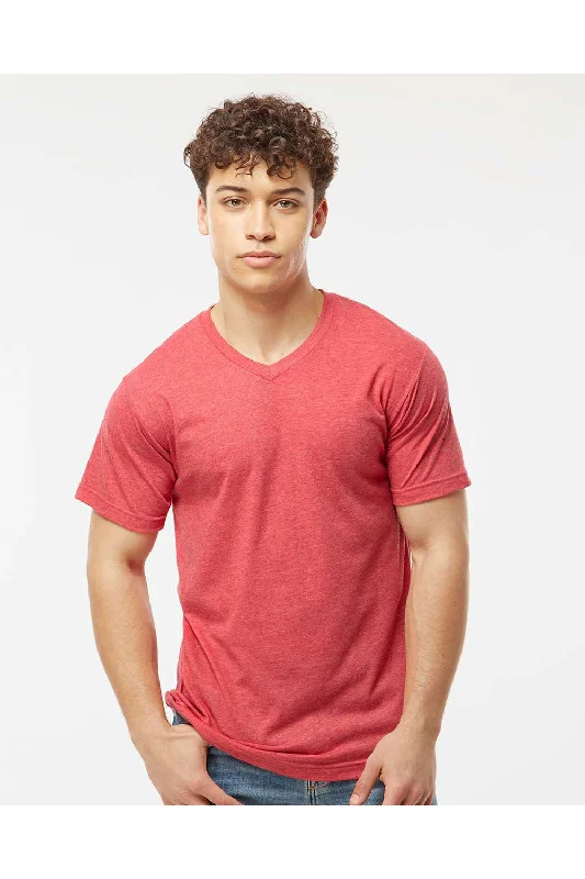 Tultex Mens Poly-Rich Short Sleeve V-Neck T-Shirt - Heather Red