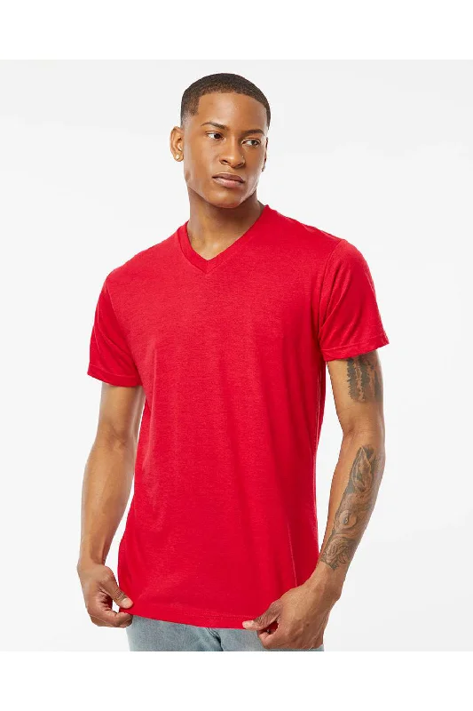 Tultex Mens Poly-Rich Short Sleeve V-Neck T-Shirt - Red