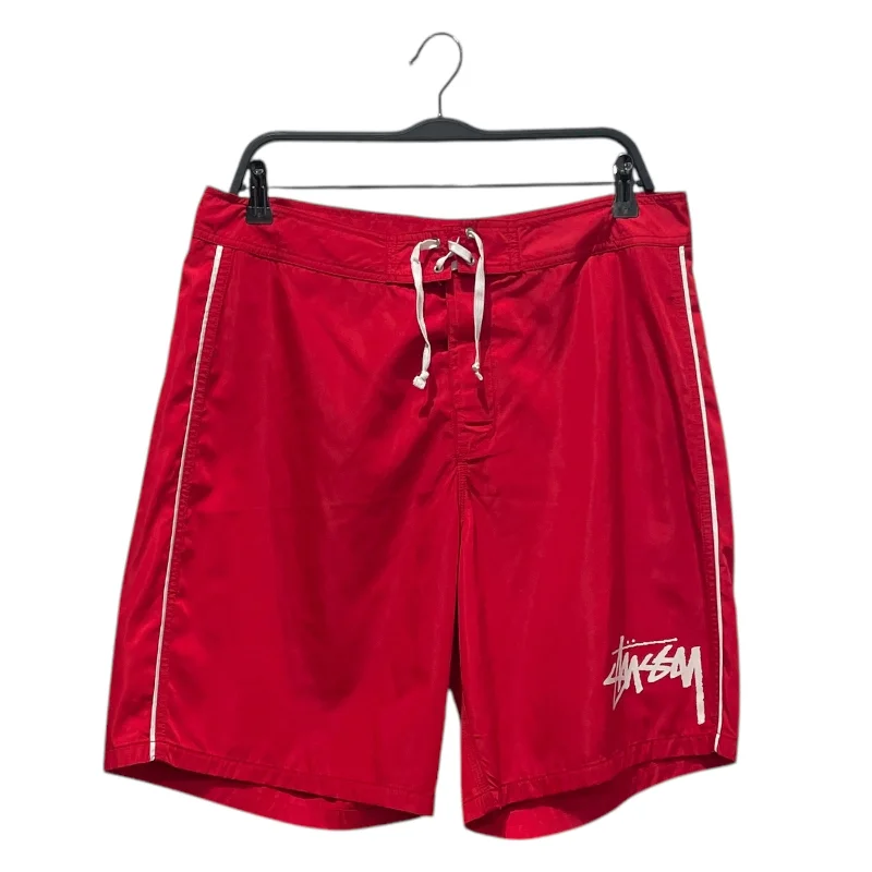 STUSSY/Shorts/M/Nylon/RED/Graphic/Leg Logo Swim Trunks