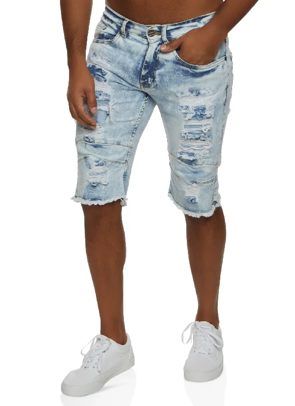 Mens Denim Distressed Moto Shorts