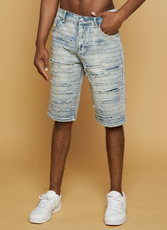 Mens Denim Distressed Bermuda Shorts